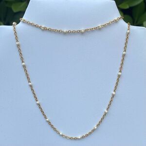 NWOT! New Slide Jewelry Gold Necklace & Bracelet w/Small Pearl Like White Beads